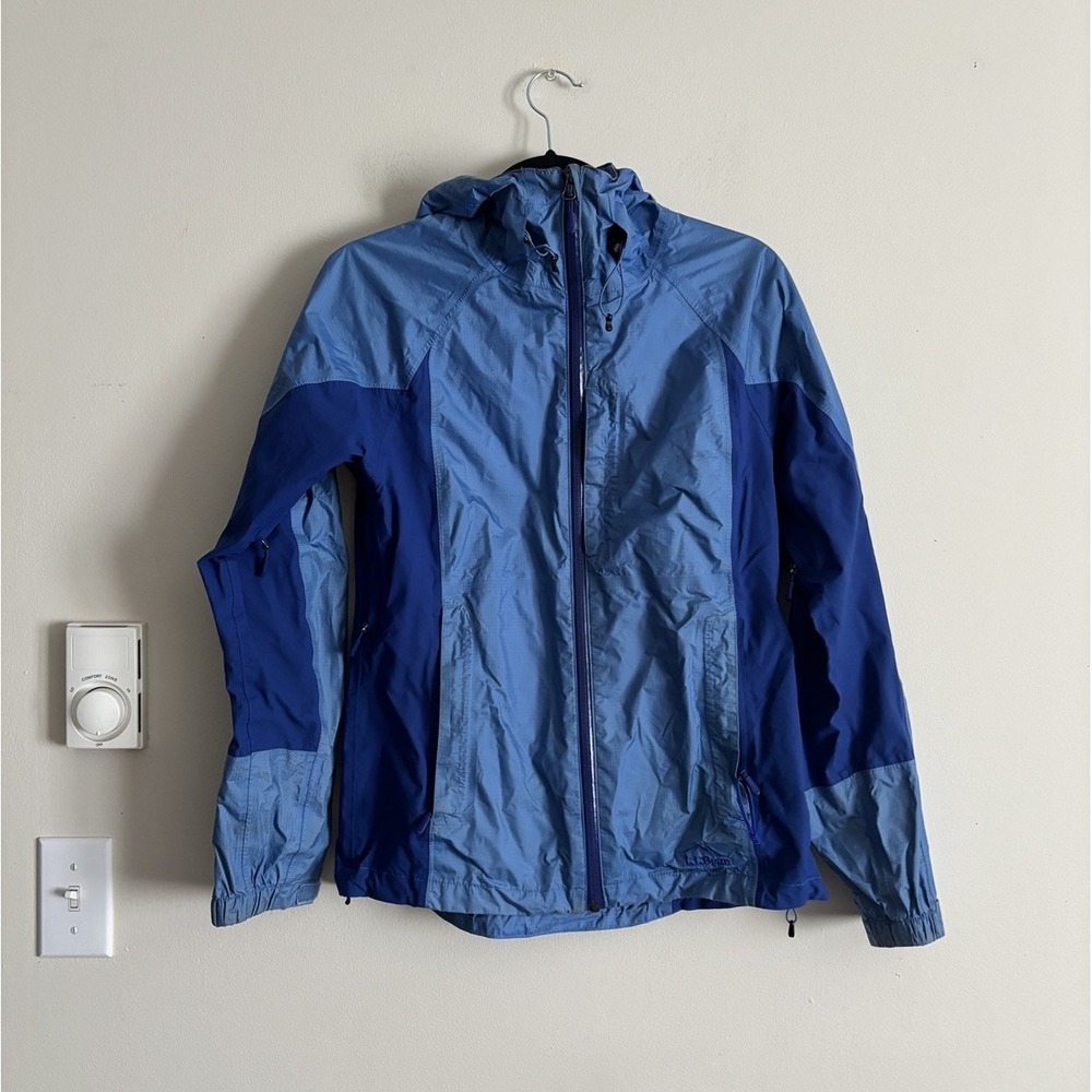 LL Bean Mens Trail Model Rain Jacket‎ Size XS Blue Nylon Hooded Rain Jacket